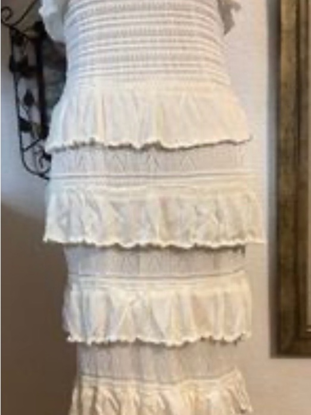 Marble Tiered Ruffle Knit Dress in Ivory - Picture 4 of 5